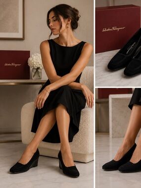 Salvatore Ferragamo Women’s Black Slip On Wedge Heel Shoes Size 9